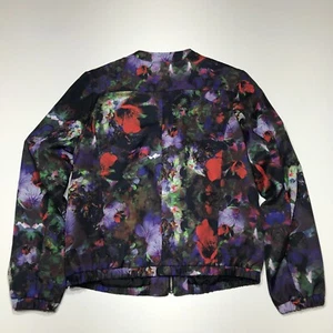 H&M Jacket Womens Size 6 Black Multicolor Floral Zip Front Lightweight Lined - Picture 1 of 12