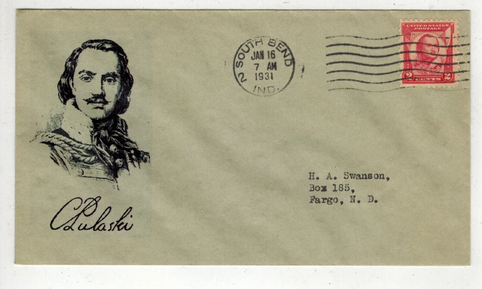 1931 NICE SIGNED HPS ADDON 690 POLISH GENERAL PULASKI SOUTH BEND IN GRAY ENV. - Image 1 of 1