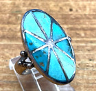 Inlaid Turquoise Kingman Long Sterling Silver 925 Ring 8g Sz. 5 SOL484