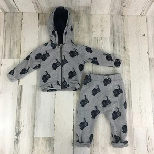 Paul Smith Gray Sweatsuit Hoodie Pants Set Bunny Rabbits Baby 1 A 12 M - Picture 1 of 13