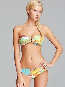 NWT $156 Trina Turk Santa Cruz Sz 10 Bandeau W/ Sz 8 Jeweled Surf Hipster - Imagen 1 de 2