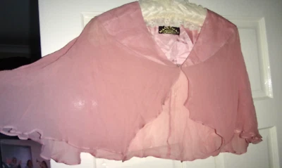 Nancy Mac Dusty Pink 100% Silk Crinkle Chiffon &Satin Floaty Shrug Cape One Size - Image 1 of 4