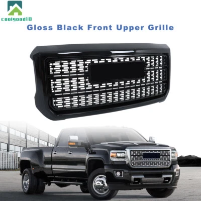 Grille Front Upper For 15-19 GMC Sierra 2500HD 3500HD Gloss BLK Denali Plastic Foto 1 de 4
