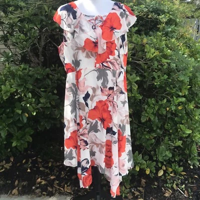 Ivanka Trump Dress A-Line Sleeveless Ruffle Neck Asymmetrical Hem Lined Size 16 - Image 1 of 4