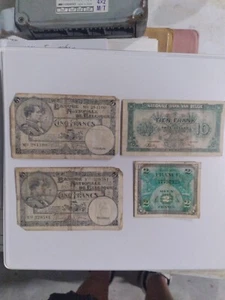 Vintage Belgium 10,5,2 Francs Banknote Banque VYF CINO Francs various bills as - Picture 1 of 8