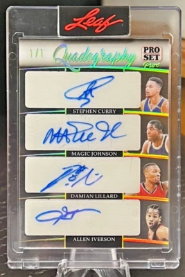 2023 Leaf Quadography Auto Curry Magic Johnson Lillard Iverson 1 OF 1  SEALED - Image 1 of 2