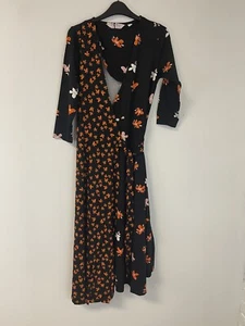 Dorothy Perkins Wrap Dress 8 Maternity Floral Stretch Viscose Maxi Black N4 - Picture 1 of 12