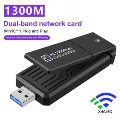 1300Mbps USB WiFi Adapter Dual Band Wireless Network Laptop Desktop PC Antenna - Image 1 of 4
