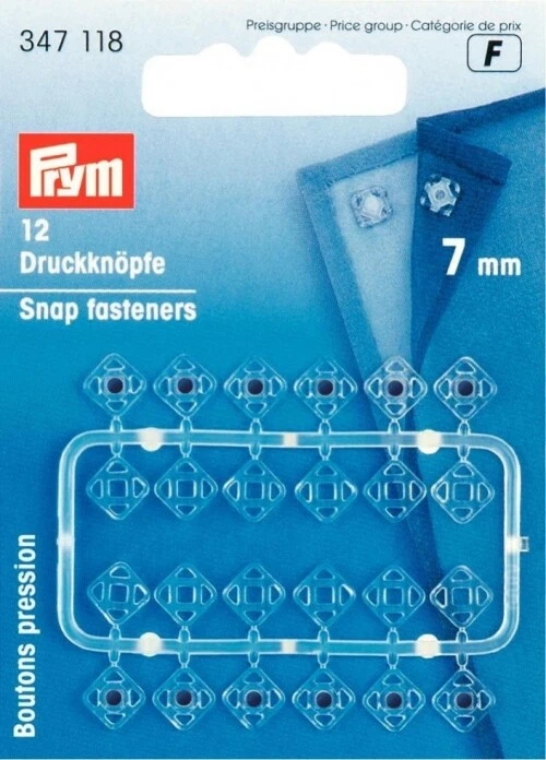 Prym 7mm Sew On Plastic Snap Fasteners Transparent - per pack of 12