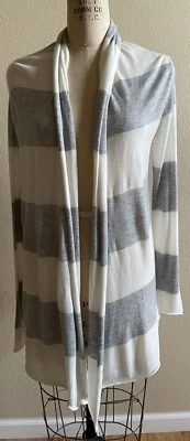 Splendid Medium Gray Striped Open Front Drape Cardigan 5% Cashmere EUC - Image 1 of 3