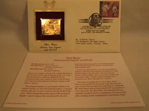 Princess Leia Organa & R2-D2 Star Wars Disney 22KT Gold Stamp 1st Day USPS - Picture 1 of 3