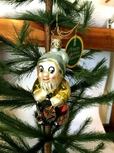 VINTAGE-NEU Inge Glas Zwerg Elfe mit Windlicht Glas Weihnachtsschmuck Germany - Bild 1 von 4