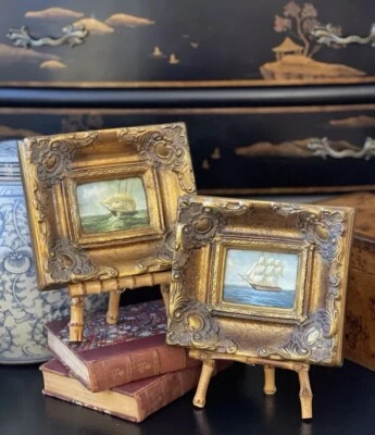 PAR Fina Pequeña Costera Firmada Náutica Marítima Barco Pintura al Óleo 6x7 Foto 1 de 4