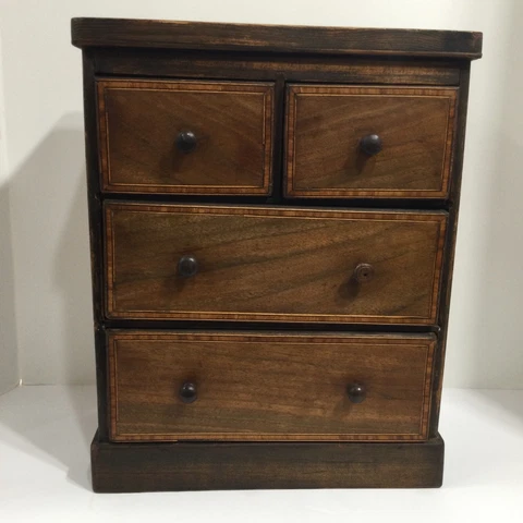 Antique English Mahogany Salesman Sample 4 Drawer Chest 1880 12x15x6” Cover