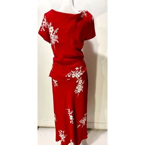 SL Fashions vintage maxi dress floral novelty print romanti red festive women 14 - Picture 1 of 5
