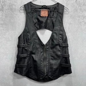Beverly Hills Polo Club Black Faux Leather Vest Gilet Women’s Size 1X Biker - Picture 1 of 11