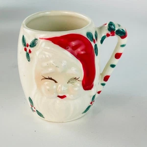 Vintage 4 Jeweled Rhinestone Eye Winking Santa Claus 3 oz Mini Mug - Picture 1 of 6