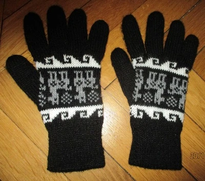 Black/White Knit Double Layer South American Gloves M - Image 1 of 4