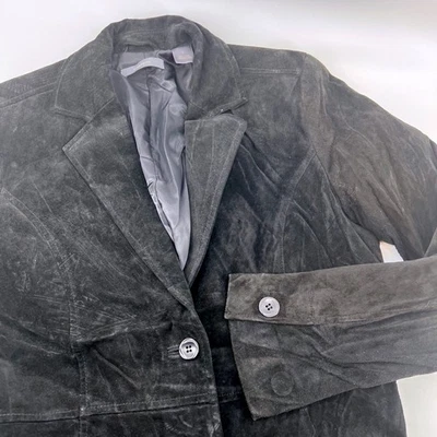 Chaqueta Blazer De Colección Liz Claiborne Negra Gamuza Para Mujer Talla 6 Y2K Botón Delantero Foto 1 de 4