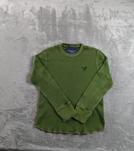 American Eagle Camicia Uomo Verde Medio Vestibilità Vintage Cialda Termica Y2K LEGGI - Foto 1 di 18