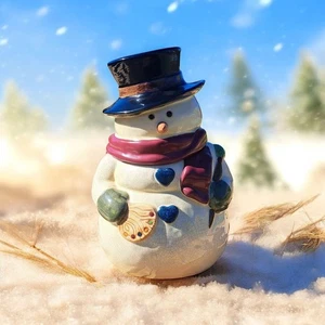 Vintage Christmas Snowman Aprox 10.5 in Cookie Jar Painters Palette Brush Hearts - Picture 1 of 13