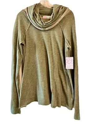 New free People Beach Two Tone Army Green Cowl Neck Relaxed Fit Sweater Size S - Image 1 of 4