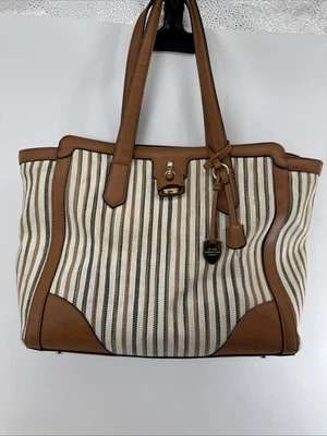 Bolso de Mano London Niebla Marrón y Blanco Rayas Grande Foto 1 de 4