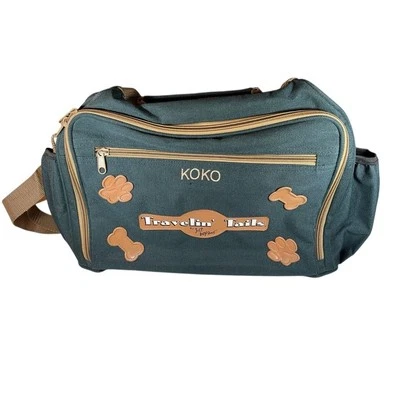 Just Bepaws Dog Travel Bag Green Tan Personalized "KOKO" Tote Boutique Pet Gear - Image 1 of 4