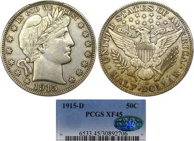 1915-D 50C PCGS / CAC XF45 BARBER ~ LOOKS ORIGINAL AU+ !    VIDEO - Image 1 of 4