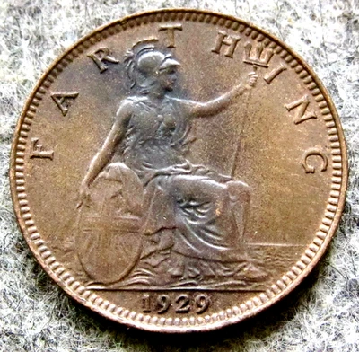 GREAT BRITAIN GEORGE V 1929 FARTHING SEATED BRITANNIA UNC km# 825 - Image 1 of 4