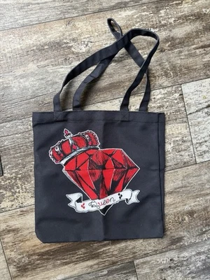 Small black canvas tote with queen of diamonds graphic (unused) - Image 1 of 4