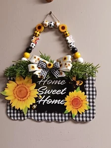 HANDCRAFTED Wall Hanging-HOME SWEET HOME SUNFLOWER - Picture 1 of 15