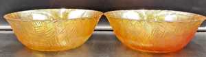 Vintage Indiana Glas 9" Servierschalen irisierend goldfarben Ringelblume Korbgeflecht - Bild 1 von 9