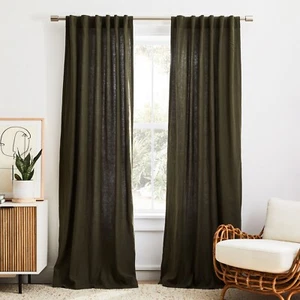 Linen curtain Olive green Color Living Room two panels Bedroom Curtain Set - Picture 1 of 4