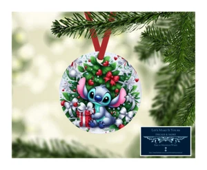 STITCH CHRISTMAS CUSTOM ROUND METAL HANGING ORNAMENT GIFT TAG - Picture 1 of 1
