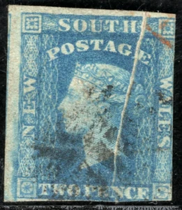 Australia States NSW QV 2d Blue Imperf Dramatic PAPER-FOLD VARIETY Used YBLUE133 - Picture 1 of 6