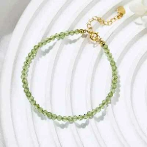 Natural Peridot 3mm Beaded Green Crystal Healing Reiki Dainty Women Bracelet - Picture 1 of 4