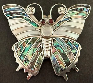 Vintage Sajen Sterling Silver/Paula Shell/MOP Butterfly Brooch/Pendant - Picture 1 of 5