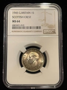 GREAT BRITAIN Shilling 1945, Scottish Crest, NGC MS 64 Lustrous Toned BU, 010 C9 - Picture 1 of 2