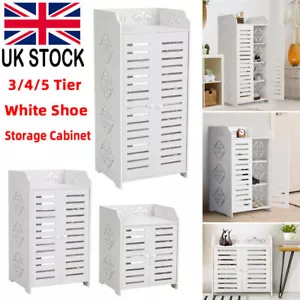 3/4/5 Tier Shoe Cabinet Rack Storage Cupboard 2 Door Footwear Hallway Shelves UK - Picture 1 of 54