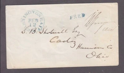 Washington Rail Road Blue CDS to Cadiz Ohio FF William Springer MC Circa 1857 - Image 1 of 2