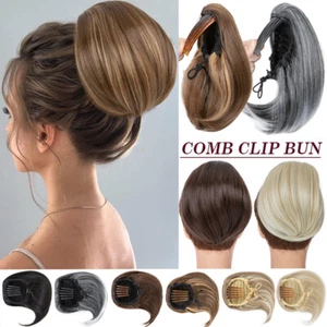 Elegant Hair Bun Natural Comb Clip In Updo Hair Extension Real As Human Chignon - Picture 1 of 38