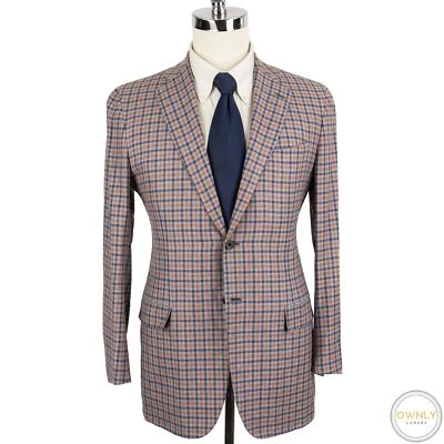 NWOT CURRENT Kiton Grey Blue Orange 40% Cashmere Checked Static 2Btn Jacket 40R - Image 1 of 4
