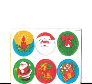 8 Vintage Round Christmas Retro Style Christmas Stickers - 6 to a Page - Picture 1 of 1