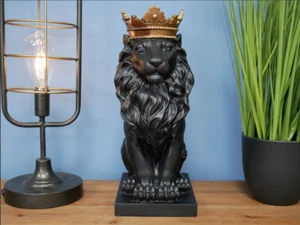 New Stunning Black Lion with Kings Crown, Black Lion Ornament with Crown - Picture 1 of 7