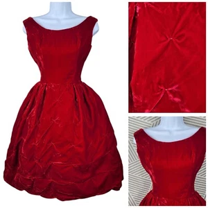 Vintage 50/60s Red Velvet Formal Dress 0/2 XS Small Pin-up Fit Flare Prom Dance - Picture 1 of 11