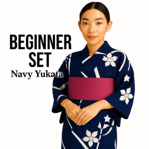Juego Yukata Azul Marino con Obi Preatado, Tabla Kimono, Cinturón Mágico, Corbatas Cintura - Usado - Imagen 1 de 14