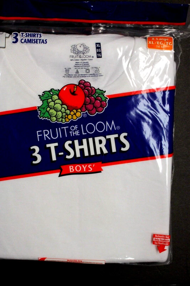 3 Pack of Fruit of the Loom Boys' Cotton T-Shirt -XLarge 14-16 T White H-59-64" - Image 1 of 4