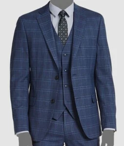 $360 Alfani Men's Blue Slim-Fit Stretch Plaid Blazer Suit Coat Jacket Size 36R - Picture 1 of 3