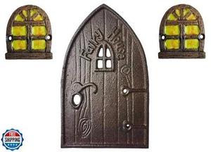 Lulu Dekor 100% Gusseisen Miniatur Feentür + 2 Fenster mit leuchtendem Dunkeln - Bild 1 von 5